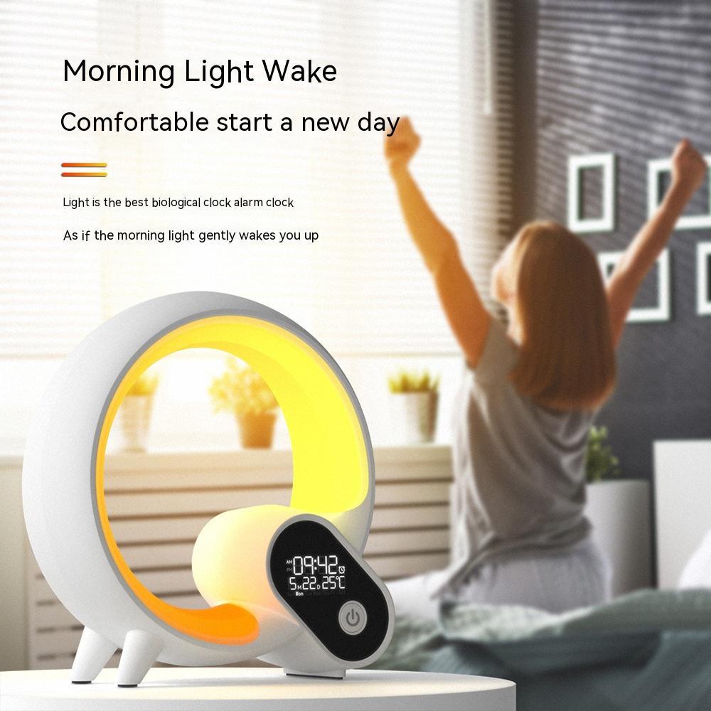 Creative Q Light Analog Sunrise Digital Display Alarm Clock Bluetooth Audio Intelligent Wake-up Q Colorful Atmosphere Light Irall