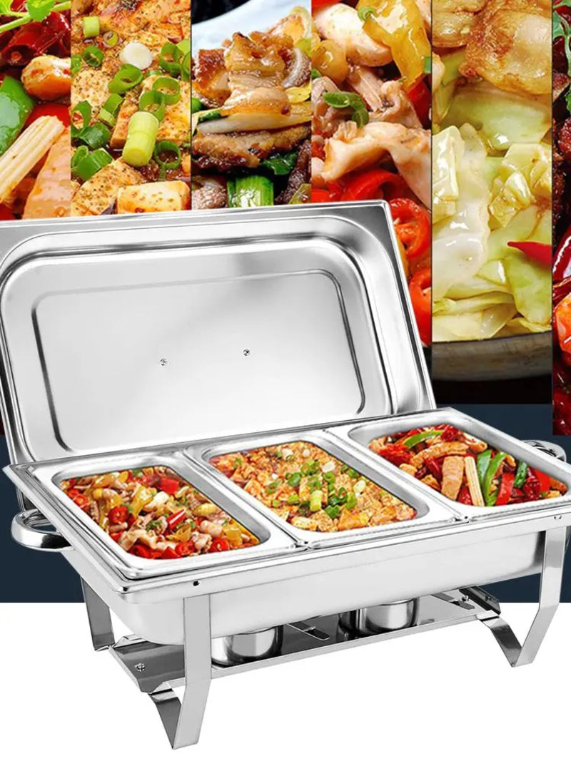 3 x 3L Chefing Dish Set, Edelstahl, Silber, Catering-Wärmer-Set für Buffet-Catering