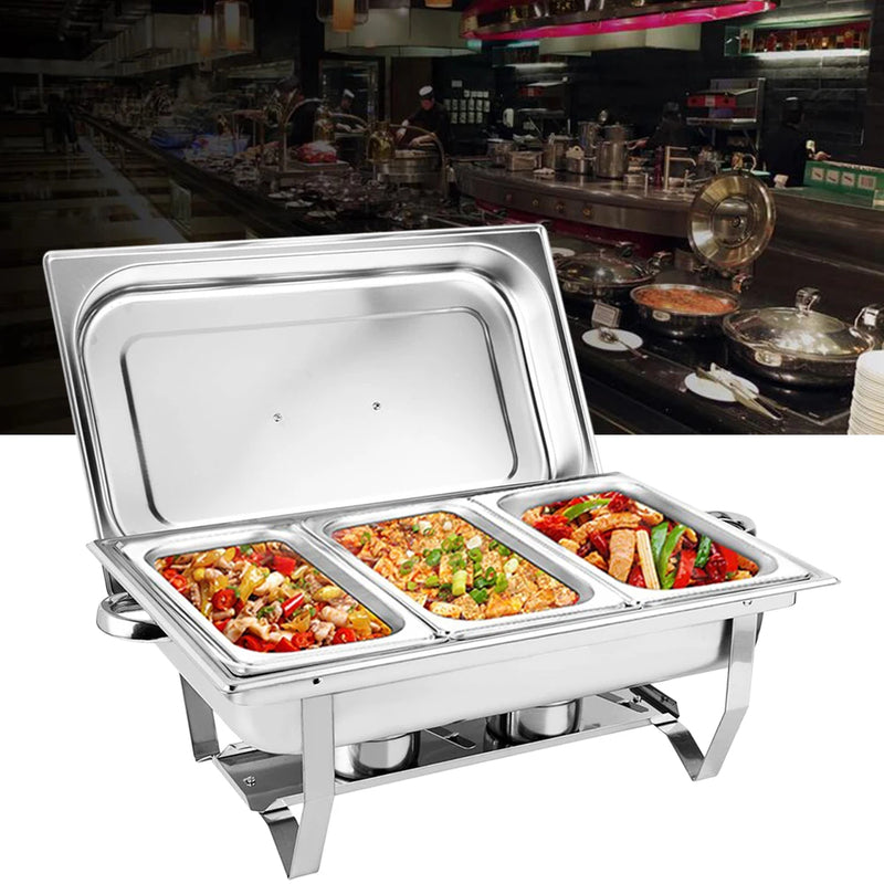 3 x 3L Chefing Dish Set, Edelstahl, Silber, Catering-Wärmer-Set für Buffet-Catering