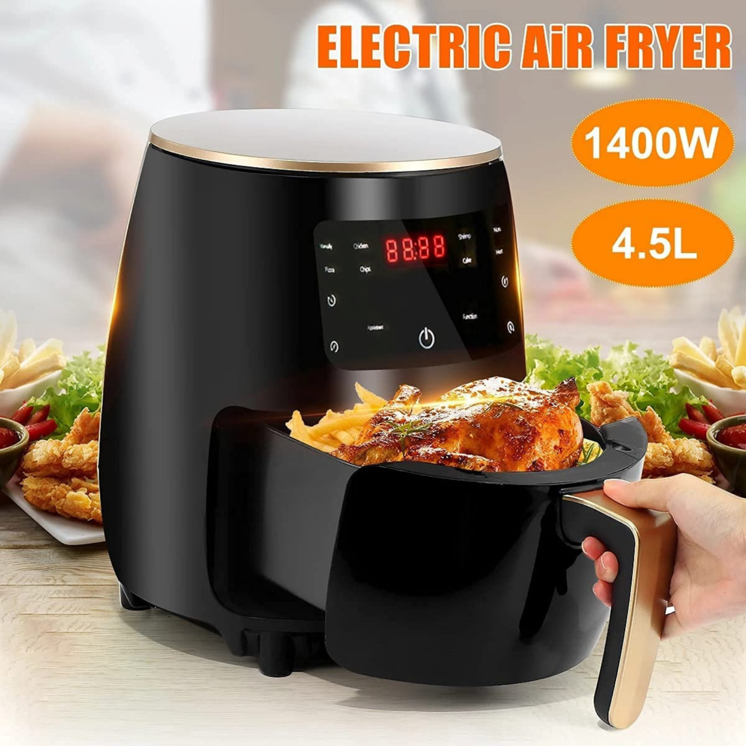 Cheffinger CF-AFRY4.5 Digitale Heißluftfritteuse, 4,5 l, 1400 W