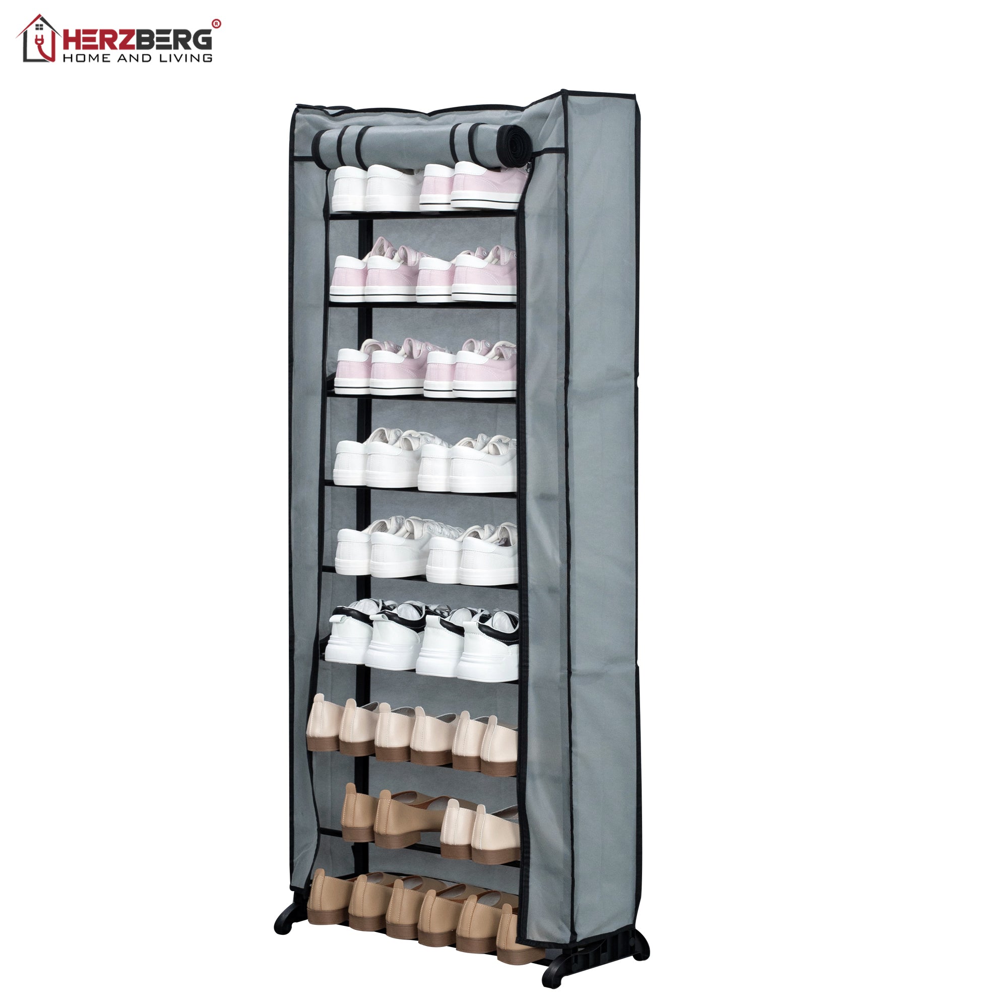 Herzberg HG-8076: 9-Tier Grey Shoe Organizer