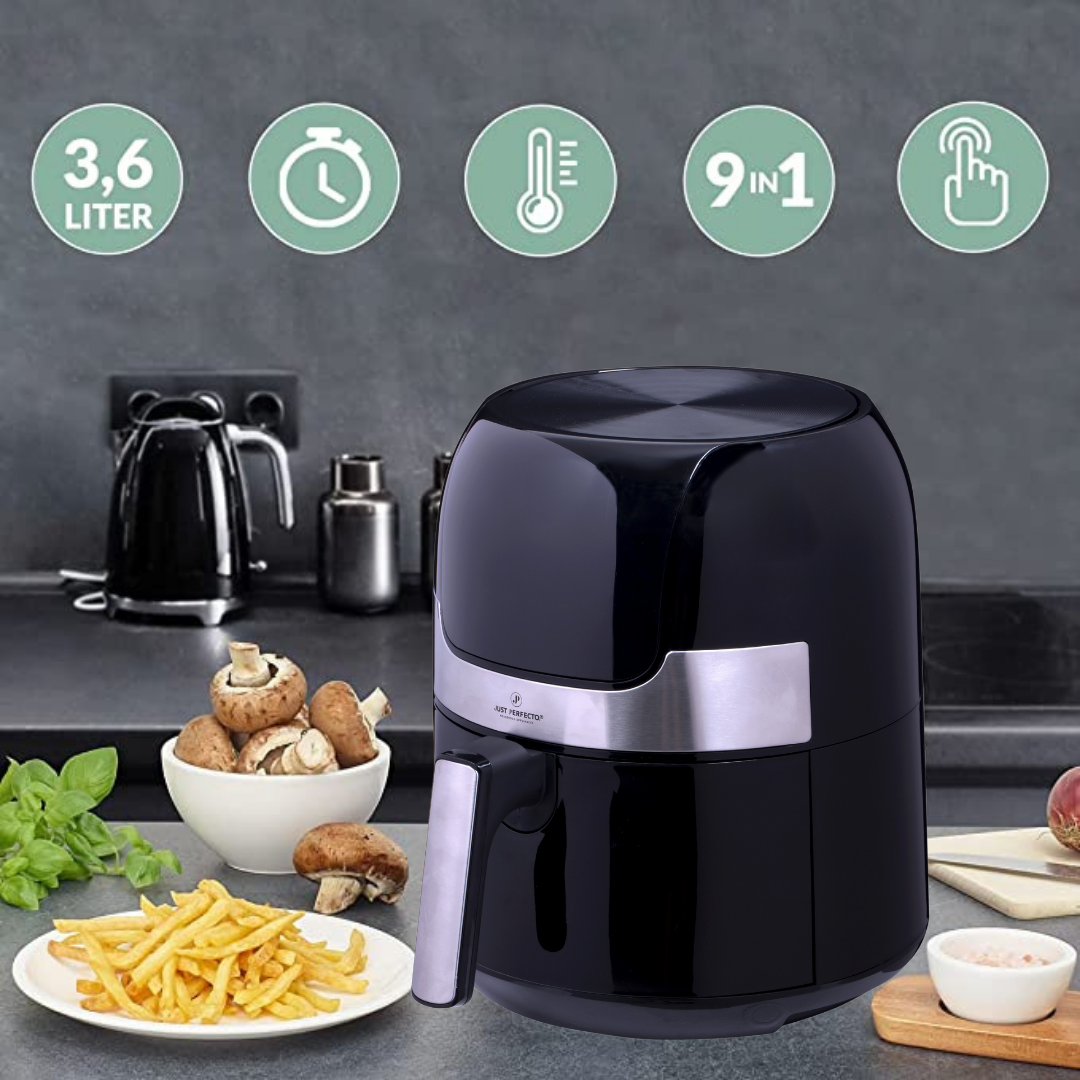 Just Perfecto JL-22: 1400 W Airfryer LED-Touchscreen-Heißluftfritteuse mit Grillplatte – 3,5 l