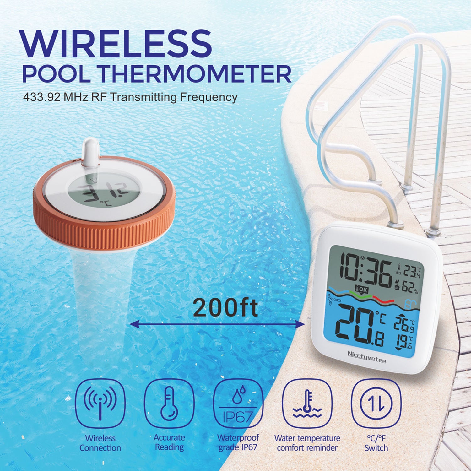 Wireless Swimming Pool Pool Bathtub Water Wireless Floating Fish Tank Fish Pond Thermometer MSY Dropshipping