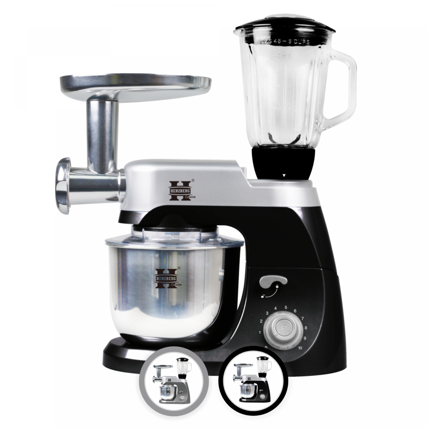 Herzberg HG-5029: 800W 3-in-1 Standmixer Schwarz