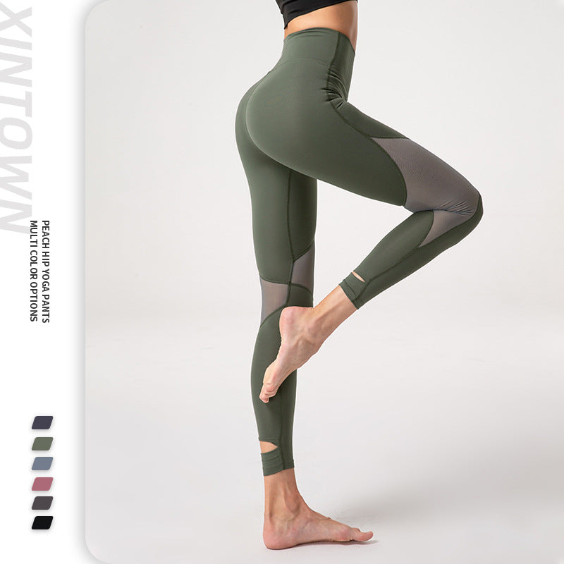 Women's work out leggings with mesh inserts